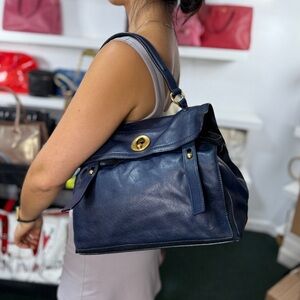 Yves Saint Laurent Blue Shoulder Bag with Gold Hardware